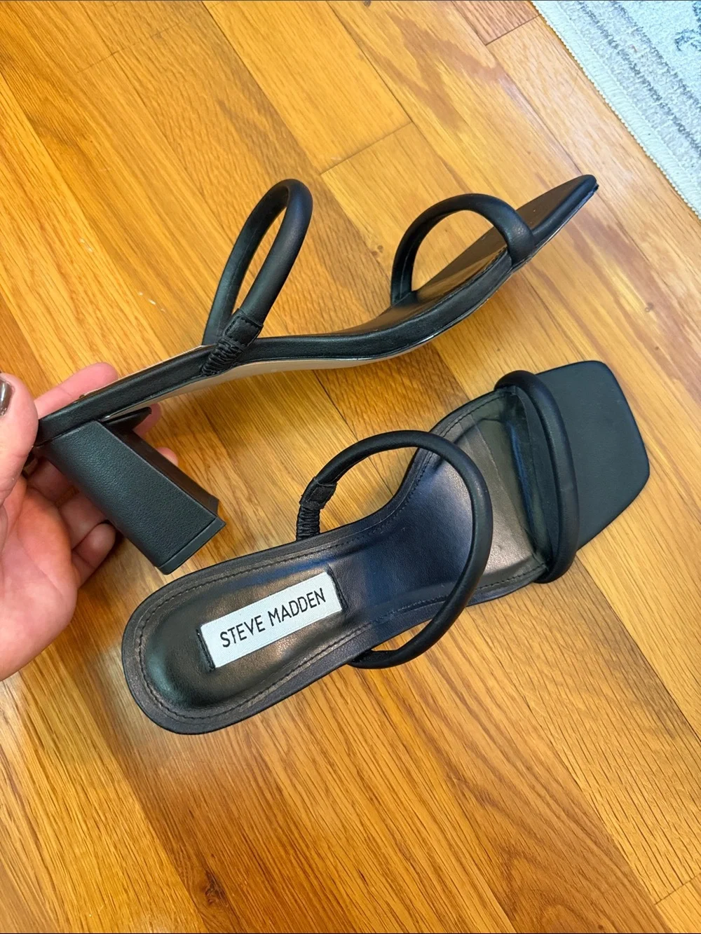 Steve Madden Black Strappy Square-Toe Heeled Sandals